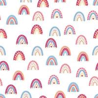 patrón sin fisuras del arco iris en colores pastel. ilustración dibujada a mano de bebé escandinavo para textiles y ropa recién nacida. vector