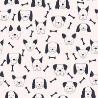 Seamless baby pattern with dog animal muzzles. Monochrome on a colored background. vector