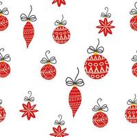 Hand drawn seamless pattern with cute hand drawn Christmas tree decorations, baubles. Repetitive New Year baubles print. vector