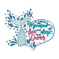 Mermaid card with hand drawn sea elements and lettering. Inspirational quote about the sea. Mythical vector