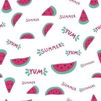 Watermelon slices seamless pattern, summer pattern with yum-yum lettering vector