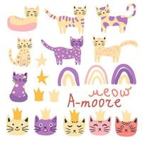 Seamless cat princess pattern. Cute princess cats seamless pattern, little kitty. vector