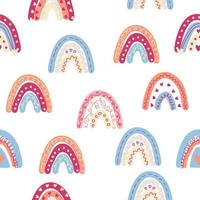 Rainbow seamless pattern in pastel colors. Scandinavian baby hand drawn illustration for textiles and newborn clothes. vector