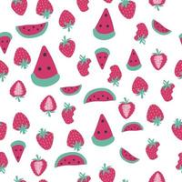 Seamless watermelon and strawberry pattern. vector