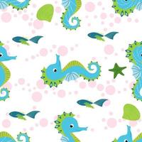 Seamless pattern with detailed transparent jellyfish. Childish seamless pattern with cute hand drawn fishes and jellyfishes in doodle style. Trendy nursery background vector