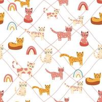 Childish seamless pattern with animals and rainbow. Kids pastel textile print vector