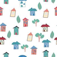 Pattern seamless kids with home doodle coloring element. house pattern, cute colorful homes, funny children decor. vector