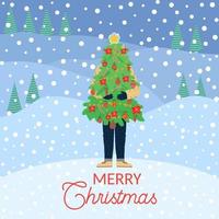 Christmas and Happy New Year illustrations. Trendy retro style. vector