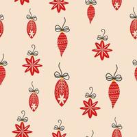 Hand drawn seamless pattern with cute hand drawn Christmas tree decorations, baubles. Repetitive New Year baubles print. vector