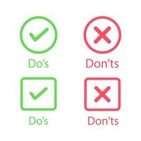 Green Tick and Red Cross with Do's and Don'ts. Vector stock illustration