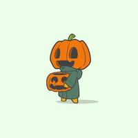 el personaje gráfico calabaza trae un cubo espeluznante vector