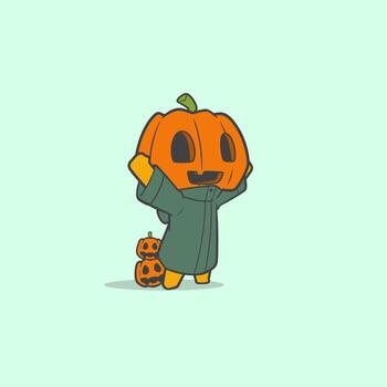 personaje gráfico cabeza de calabaza sintiéndose feliz vector