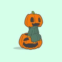 lindo personaje cabeza de calabaza se sienta vector