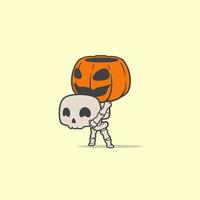 creative cartoon skeleton with a pumpkin head vector