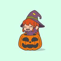 Creative Cartoon witching Surprised on the giant pumpkin vector