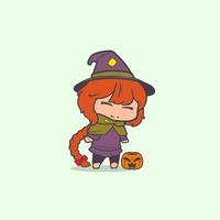 Cartoon Little Witch with long hair vector