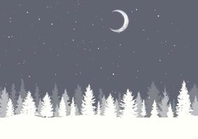 fondo de navidad con paisaje de árboles de invierno y cielo nevado iluminado por la luna vector