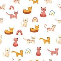 Childish seamless pattern with animals and rainbow. Kids pastel textile print vector
