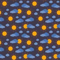 Cute simple seamless pattern with sun and cloud. Children print for textiles, wrapping paper and design. Vector flat illustration