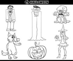 cartoon Halloween holiday characters set coloring page vector