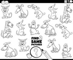 find two same dog characters game coloring page vector