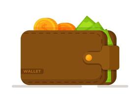 Wallet with money dollar bills flat design insulated. vector