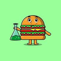 hamburguesa de personaje de mascota de dibujos animados lindo como científico vector