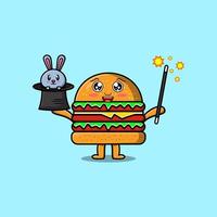 cartoon Burger magician with bunny character vector