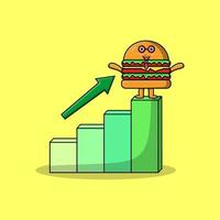 Burger cute businessman with a deflation chart vector