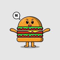 personaje de hamburguesa de dibujos animados con expresión feliz vector