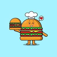 personaje de chef de hamburguesa de dibujos animados lindo con hamburguesa vector