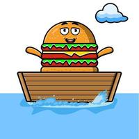 cute cartoon Burger get on boat vector