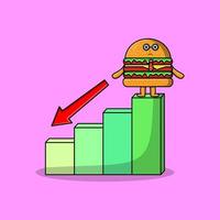 Burger cute businessman with a inflation chart vector