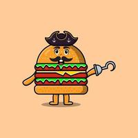 hamburguesa pirata de dibujos animados lindo con mano de gancho vector