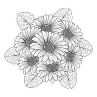 chamomile and daisy flower coloring page design with detailed line art vector graphic