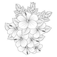 rose of sharon flower coloring page illustration with line art stroke of black and white hand drawn vector