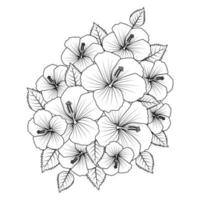 rose of sharon flower coloring page illustration with line art stroke of black and white hand drawn vector