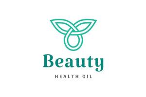 logotipo de cuidado de belleza minimalista con forma de hoja y gota de aceite vector