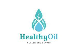 Beauty health logo with oil drop leaf shape vector