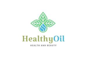 logotipo de salud y belleza con forma de hoja y gota de aceite o líquido vector