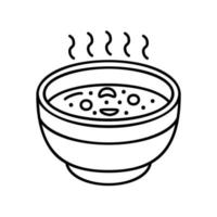 icono de sopa con tazón y humo en estilo de contorno negro vector