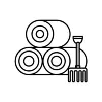 Haystack icon or straw roll with garden fork in black outline style vector