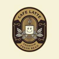 insignia de logotipo de marco de lujo vintage de cafetería con adorno victoriano floreciente vector