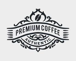 Coffee Shop Vintage Luxury Frame Logo Badge with Flourish Victorian Ornament vector