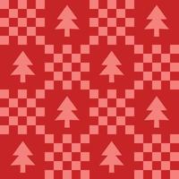 Cute patchwork Christmas seamless pattern background with Xmas tree icon, monochrome red checkerboard backdrop. Modern, trendy vector design, aesthetic retro vibe print for textile, wallpaper