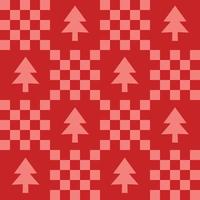 Cute patchwork Christmas seamless pattern background with Xmas tree icon, monochrome red checkerboard backdrop. Modern, trendy vector design, aesthetic retro vibe print for textile, wallpaper