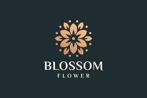 Blossom flower gold gradient spa logo design vector