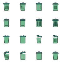 Trash Filled Line Icon Set Vector