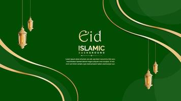 elegant islamic banner with golden and green background vector