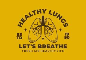 Human lungs retro illustration design on yellow background vector